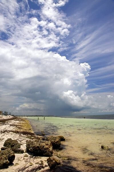 Cumulonimbus clouds. Thunderstorm approaching Bahia Honda beach in the Florida Keys. Florida, USA