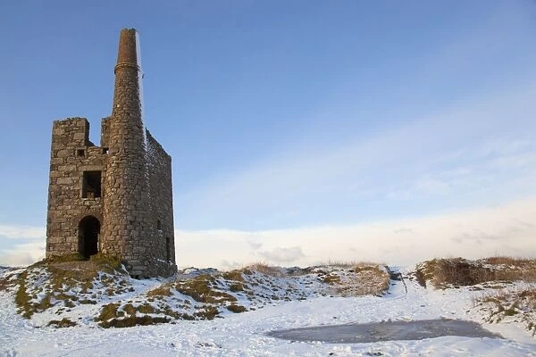 Ding Dong mine - engine house - in snow - Penwith - Cornwall - UK
