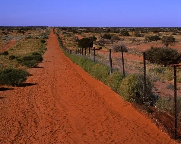 Dingo fence near Camerons Corner, Sturt National Park, far western New South Wales, Australia JPF44363