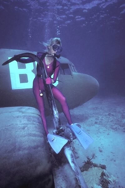 Diver by Plane wreck - Valerie Taylor on the propellor