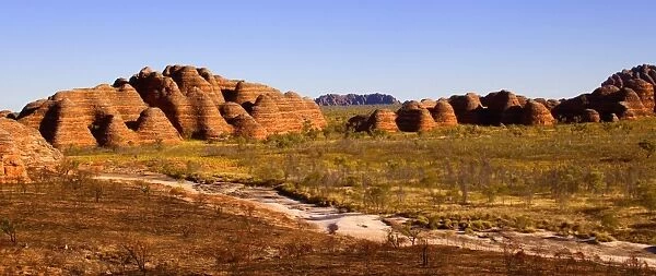 Domes and Piccaninny creek - panoramic view of famous, banded sandstone domes and dried-up riverbed of Piccaninny Creek - Bungle Bungle National Park, Purnululu National Park, Western Australia, Australia