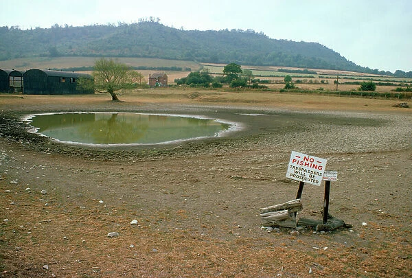 Drought - drying pond in 1976 summer drought. Shropshire, UK