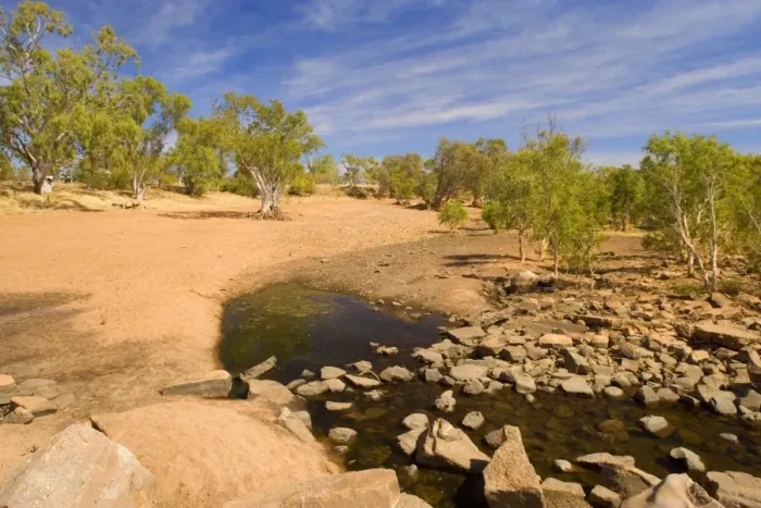 Framed Print : drought - nearly completely dried out riverbed, which is evidence of drought. Only a small pool of bracky water remained and will evaporate within short time, too - Western Australia, Australia Framed Print : drought - nearly completely dried out riverbed, which is evidence of drought. Only a small pool of bracky water remained and will evaporate within short time, too - Western Australia, Australia