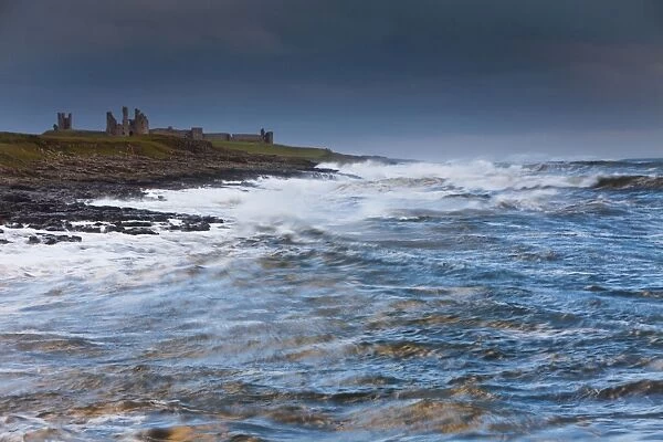 Dunstanburgh Castle - stormy North Sea - autumn - Northumberland National Park - England