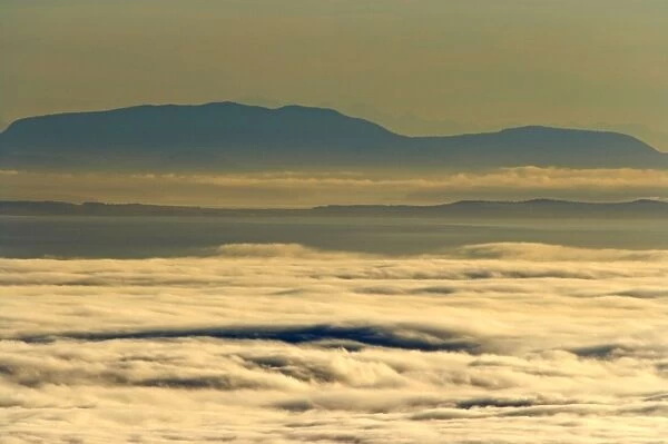 Early Morning Coastal Fog over Strait of Juan de Fuga from Olympic National Park, Washington State, USA LA001455