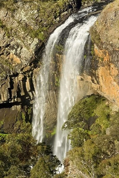 Ebor Falls - lower section of this stunning waterfall which finally plunges into a hugh pool, surrounded by sheer cliffs. The surrounding vegetation is mostly eucalypt forest - Guy Fawkes River National Park, New South Wales, Australia