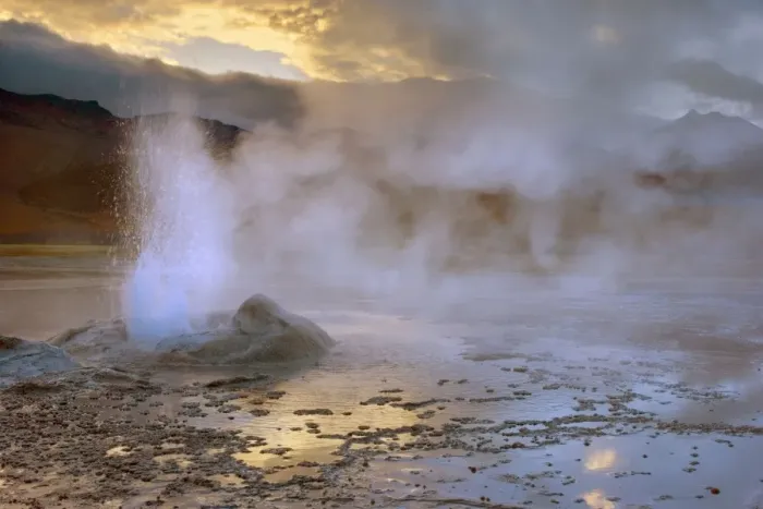 Framed Print : El Tatio Geysers - geothermal field of hot springs and geysers which is located at over 4200 m above sea level - at sunrise - Altiplano Atacama Desert - Chile - South America Framed Print : El Tatio Geysers - geothermal field of hot springs and geysers which is located at over 4200 m above sea level - at sunrise - Altiplano Atacama Desert - Chile - South America