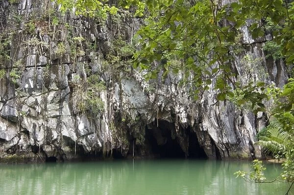 Entry to a cave that features a limestone karst mountain landscape with an 8. 2 km. navigable underground river - supposedly the longest navigable underground river in the world - a World Heritage Site in the the Puerto Princesa Subterranean River