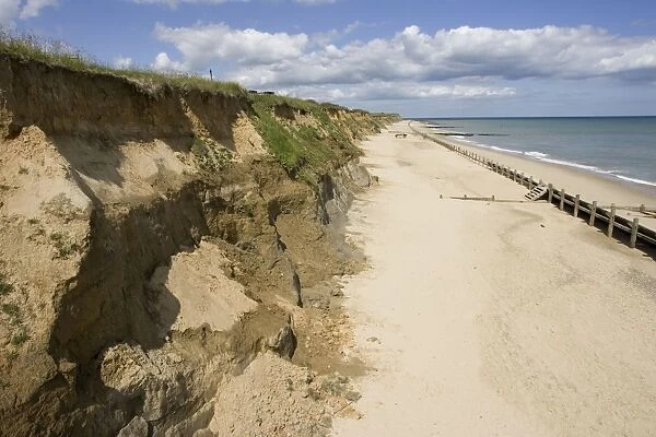 Eroding cliffs severe coastal erosion Happisburgh North Norfolk Coast UK