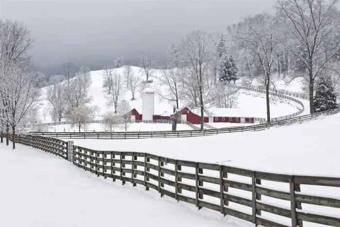 Framed Print : Farm in winter just after a snow. CT, USA Framed Print : Farm in winter just after a snow. CT, USA