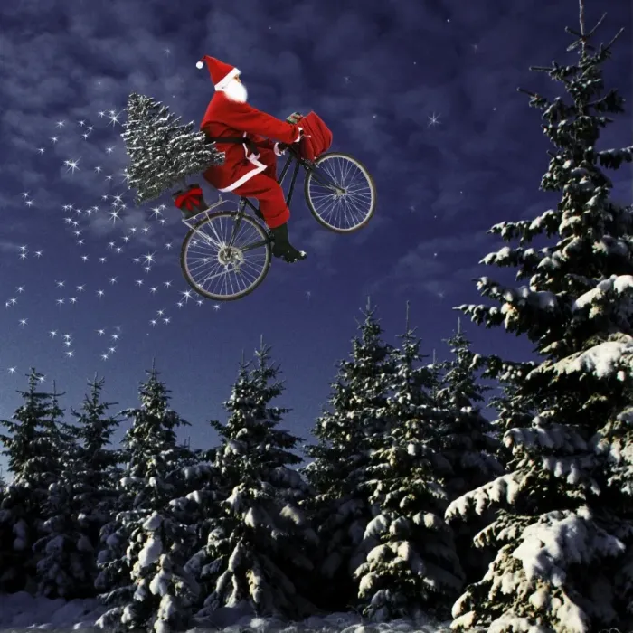 Framed Print : Father Christmas - flying through winter landscape on his bicycle Digital Manipulation: Father Christmas (Su), image flipped & darkened Framed Print : Father Christmas - flying through winter landscape on his bicycle Digital Manipulation: Father Christmas (Su), image flipped & darkened