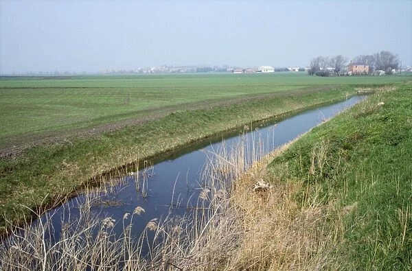 Fens - drain, farmland Norfolk, UK