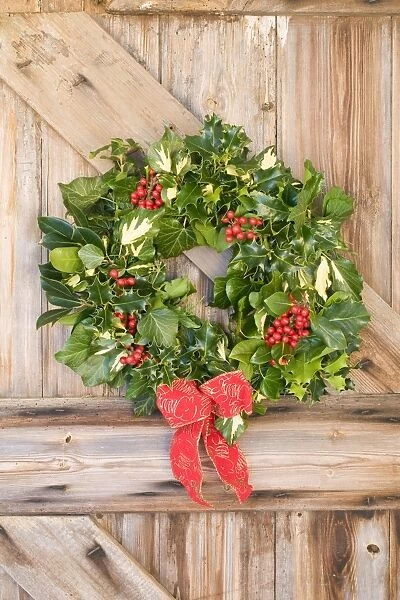 FEU-634 Christmas Wreath on old wooden door