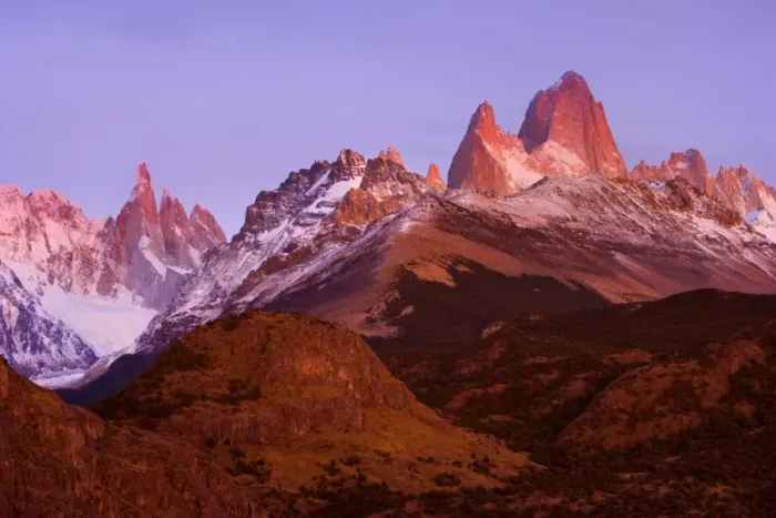 Framed Print : Fitz Roy Massif - at sunrise - mountain scenery including Cerro Torre and Cerro Fitz Roy at sunrise - Los Glaciares National Park - Patagonia - Argentina - South America Framed Print : Fitz Roy Massif - at sunrise - mountain scenery including Cerro Torre and Cerro Fitz Roy at sunrise - Los Glaciares National Park - Patagonia - Argentina - South America