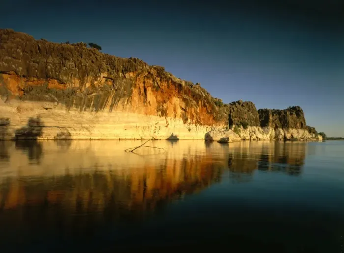 Framed Print : Fitzroy River cutting through ancient limestone coral reef formed during Devonion period (350 milion years ago) Geikie Gorge National Park, Kimberley region, Western Australia JLR07866