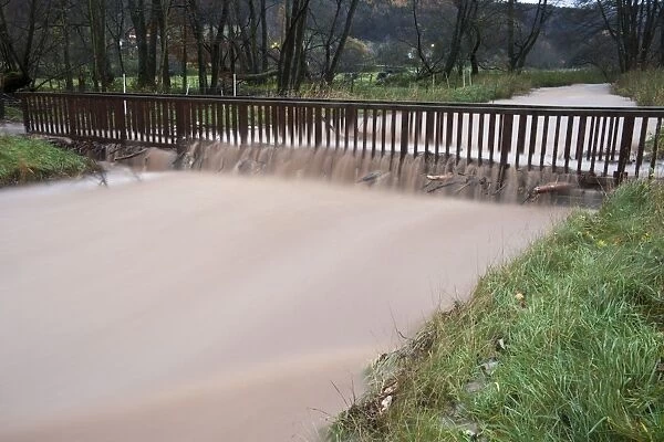 Flash flood - damage to footbridge after torrential autumn rain - Lower Saxony - Germany