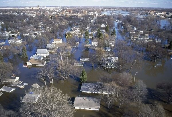 Flood - Red River burst it's banks at Grand Forks. North Dakota, USA