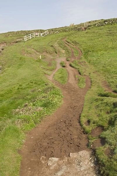 Footpath - worn cliff path. Caerthillian National Nature Reserve The Lizard Cornwall UK