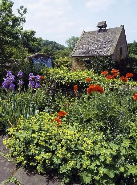 Garden Flowers and Dovecote Snowshill Manor, Cotswolds, UK