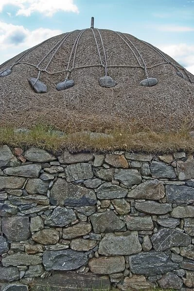 Gearrannan Blackhouse Village - Close up of wall and roof structure - Restored thatched cottages - Carloway - Lewis - Outer Hebrides - Scotland