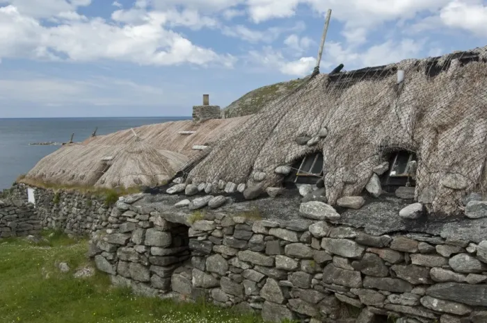 Framed Print : Gearrannan Blackhouse Village - Restored thatched cottages - Carloway - Lewis - Outer Hebrides - Sotland Framed Print : Gearrannan Blackhouse Village - Restored thatched cottages - Carloway - Lewis - Outer Hebrides - Sotland