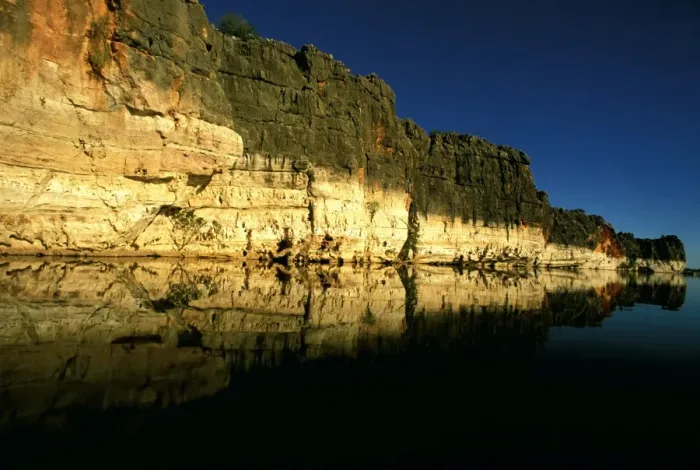 Framed Print : Geikie Gorge - Fitzroy River cuts throughancient limestone cliffs of fossilised reefs - Geikie Gorge National Park, West Kimberley region, Western Australia JPF52469 Framed Print : Geikie Gorge - Fitzroy River cuts throughancient limestone cliffs of fossilised reefs - Geikie Gorge National Park, West Kimberley region, Western Australia JPF52469