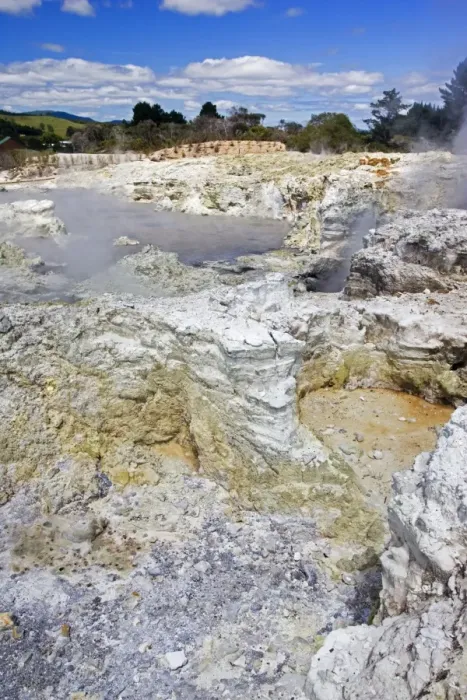 Framed Print : Geothermal activity - sulphur rocks and lake. Hells Gate geothermal reserve -Tikitere - Rotorua - North Island - New Zealand