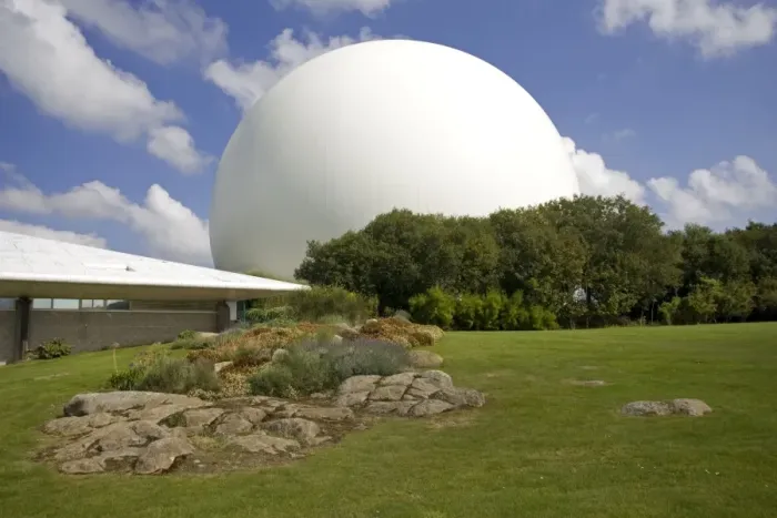 Framed Print : Giant white radar dome communications centre Pleumeur Bodou Brittany France Framed Print : Giant white radar dome communications centre Pleumeur Bodou Brittany France