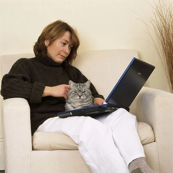 Girl with Silver Tabby CAT - In contemporary setting