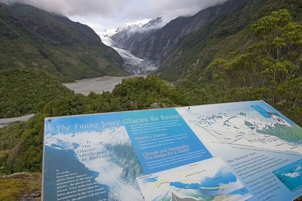 Glacier - Information board on Franz Josef glacier. Westland National Park - South Island - New Zealand