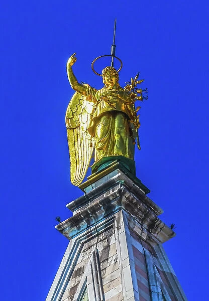 Golden Archangel Gabriel Statue Campanile Bell Tower, Piazza San Marco, Saint Mark's Square, Venice, Italy. First erected in 1173. (Editorial Use Only) Date: 26-01-2021