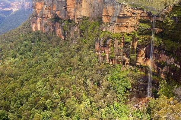 Govetts Leap - amazingly high waterfall and red cliffs at Govetts Leap - Blue Mountains National Park, New South Wales, Australia