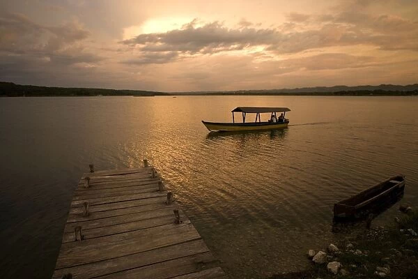 Guatemala - Flores Lake & pontoon at sunset