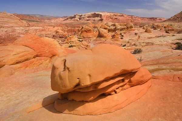 Hamburger Rock - a multi-coloured carved rock, made of jurrasic-age Navajo Sandstone that is approximately 190 millions old - The Wave, Coyote Buttes North, Vermillion Cliffs, Grand Staircase Escalante National Monument, Utah, USA