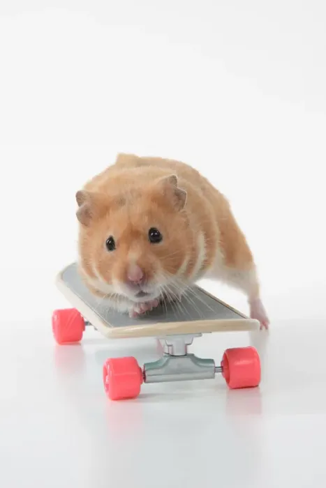Framed Print : HAMSTER. Hamster on / with a scateboard, studio Framed Print : HAMSTER. Hamster on / with a scateboard, studio