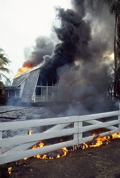 Hawaii Kilauea Volcano - home destroyed by lava flow