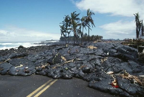 Hawaii - road covered by Kilavea Volcano lava flow