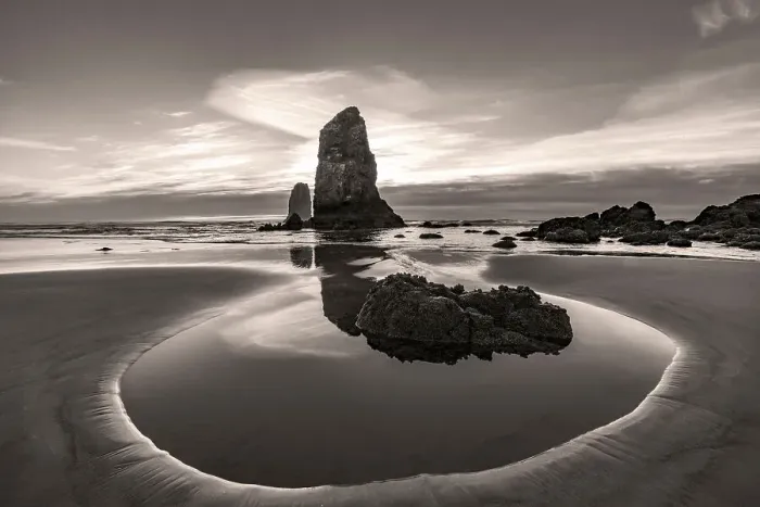 Framed Print : Haystack Rock Pinnacles at low tide in Cannon Beach, Oregon, USA Date: 07-10-2021 Framed Print : Haystack Rock Pinnacles at low tide in Cannon Beach, Oregon, USA Date: 07-10-2021