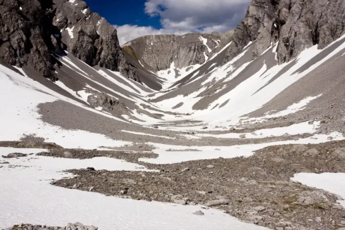 Framed Print : High Rocky tundra in three lakes valley, above Chester Lake - Scree sloped mountains - Peter Lougheed Provincial Park near Kananaskis, Rockies, Canada