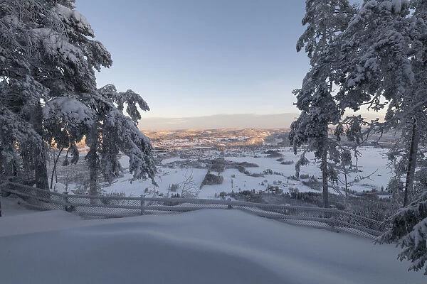 High winter view towards the village Hammarstrand in Sweden
