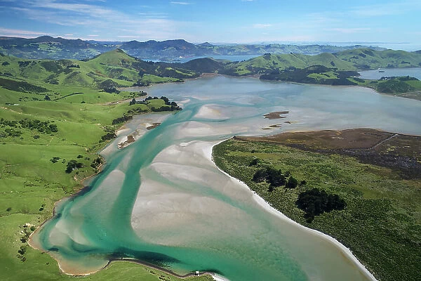 Hoopers Inlet and farmland, Otago Peninsula, Dunedin, South Island, New Zealand Date: 04-11-2019