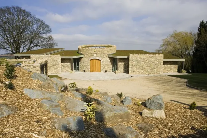 Framed Print : House - new expensive upmarket innovative Cotswold stone house with turf roof in AONB Cotswolds UK Framed Print : House - new expensive upmarket innovative Cotswold stone house with turf roof in AONB Cotswolds UK