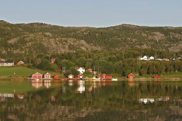 Houses and boat-houses by waters edge - with reflections - Lauvsnes - Flatanger - Norway