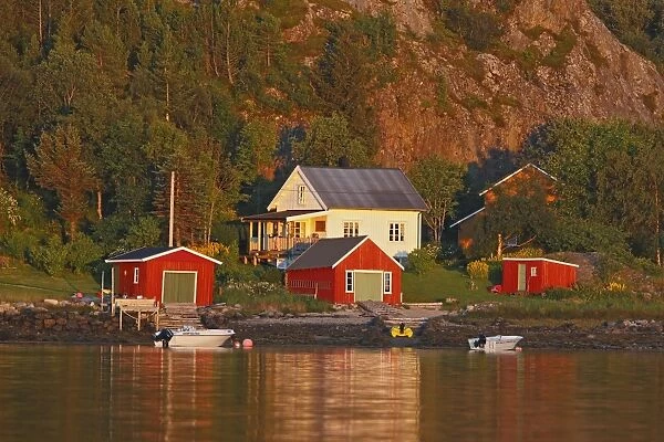Houses and boat on water - Lauvsnes - Flatanger - Norway