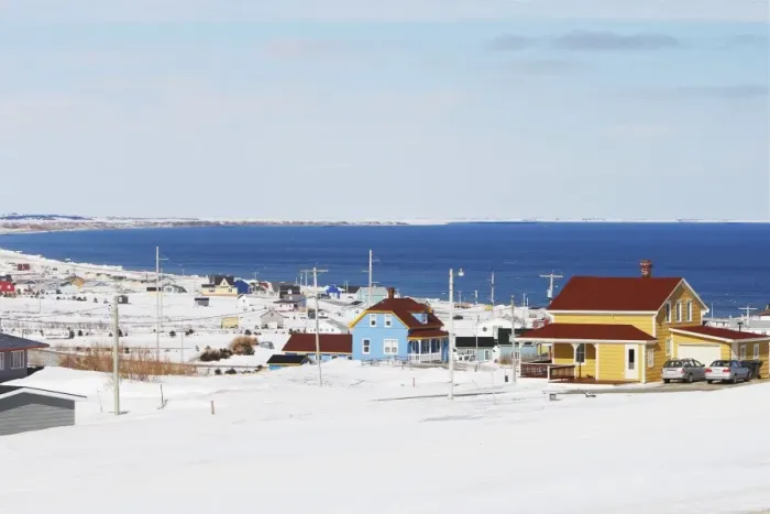 Framed Print : Houses in the island of Cap aux Meules Magdalen Islands Canada