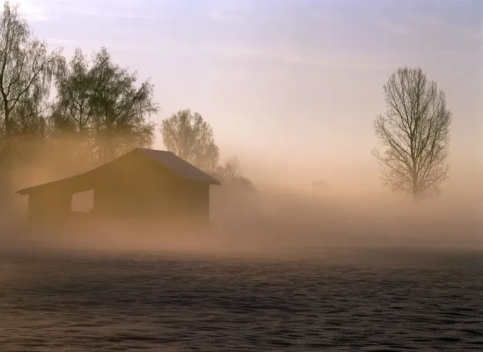 Framed Print : Hut and mist at sunrise with ground fog Bavaria, Germany Framed Print : Hut and mist at sunrise with ground fog Bavaria, Germany