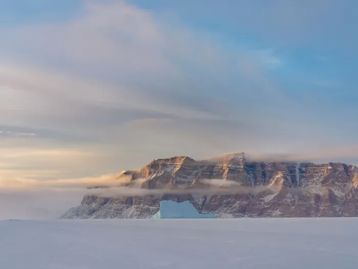 Framed Print : Icebergs in front of Storen Island, frozen into the sea ice of the Uummannaq fjord system during winter. Greenland, Danish Territory Date: 07-03-2020