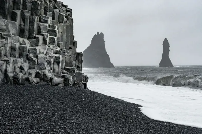Framed Print : Iceland. Black beaches and sea stacks of Reynisfjara, Ring Road. Date: 04-06-2021 Framed Print : Iceland. Black beaches and sea stacks of Reynisfjara, Ring Road. Date: 04-06-2021