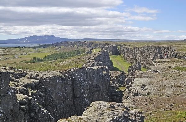 Iceland. Thingvellir (Pingvellir) National Park, showing the ravine edge which is part of the mid-Atlantic ridge