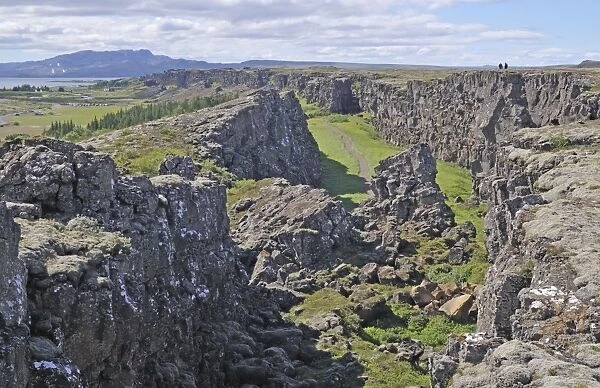 Iceland. Thingvellir (Pingvellir) National Park, showing the ravine edge which is part of the mid-Atlantic ridge. Iceland